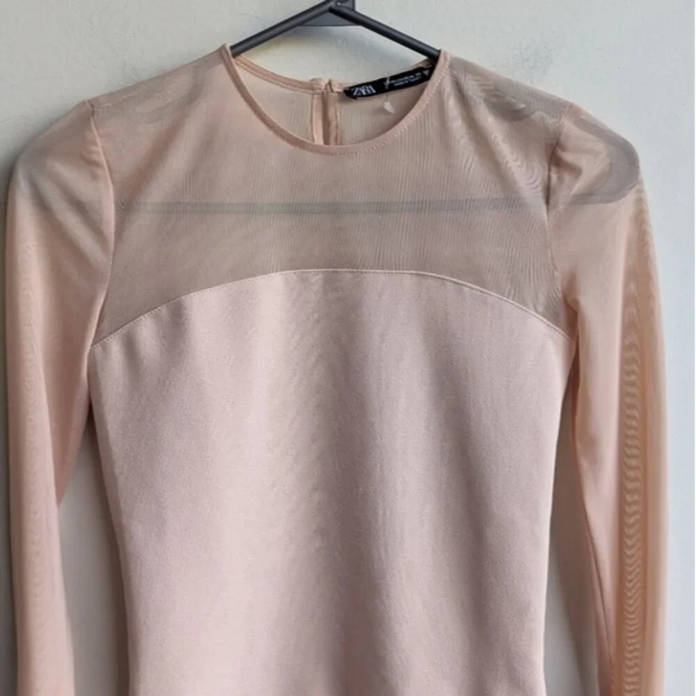 Zara nude mesh long sleeve blouse - Picture 2 of 5